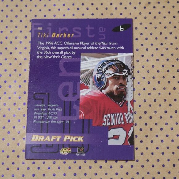 Tiki Barber #6 Football Card - Picture 2 of 2